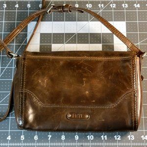 Frye Melissa Brown Leather Fold Over Foldover Crossbody Bag DISTRESSED